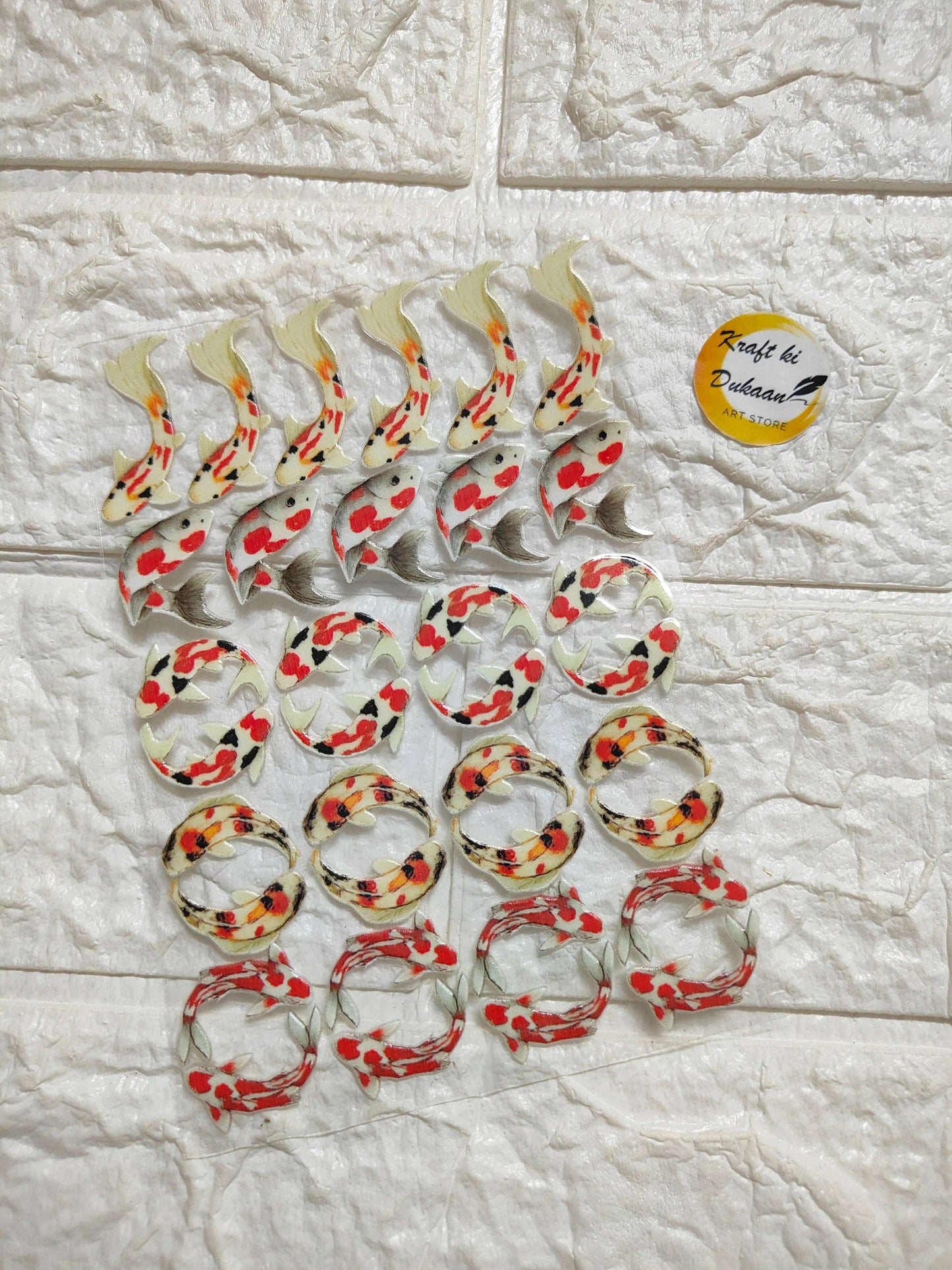 UV DTF Peel-off sticker sheet J29 with red-and-yellow circular designs