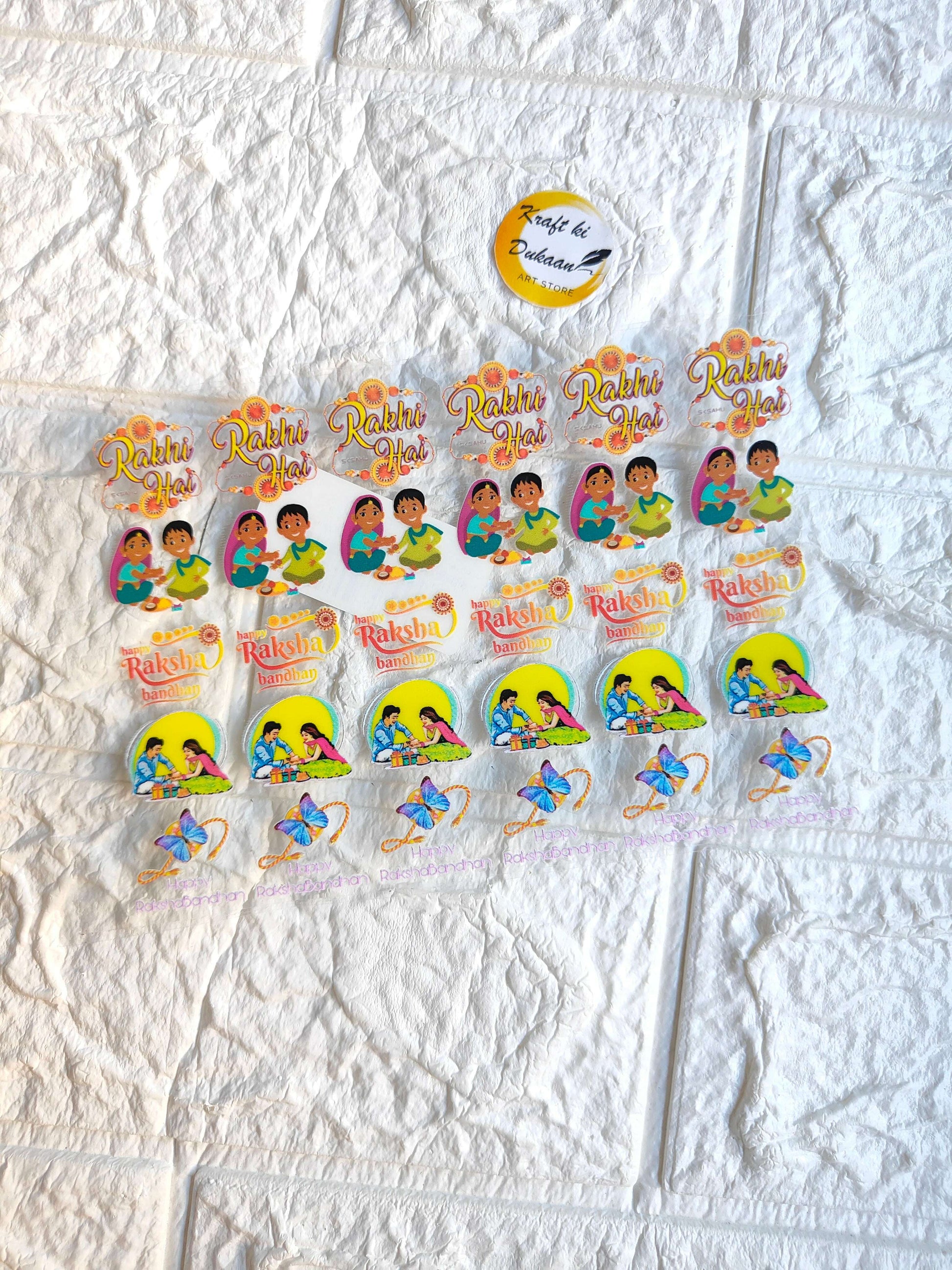 UV DTF peel-off sticker sheet J47 with multiple Rakhi boy and girl designs