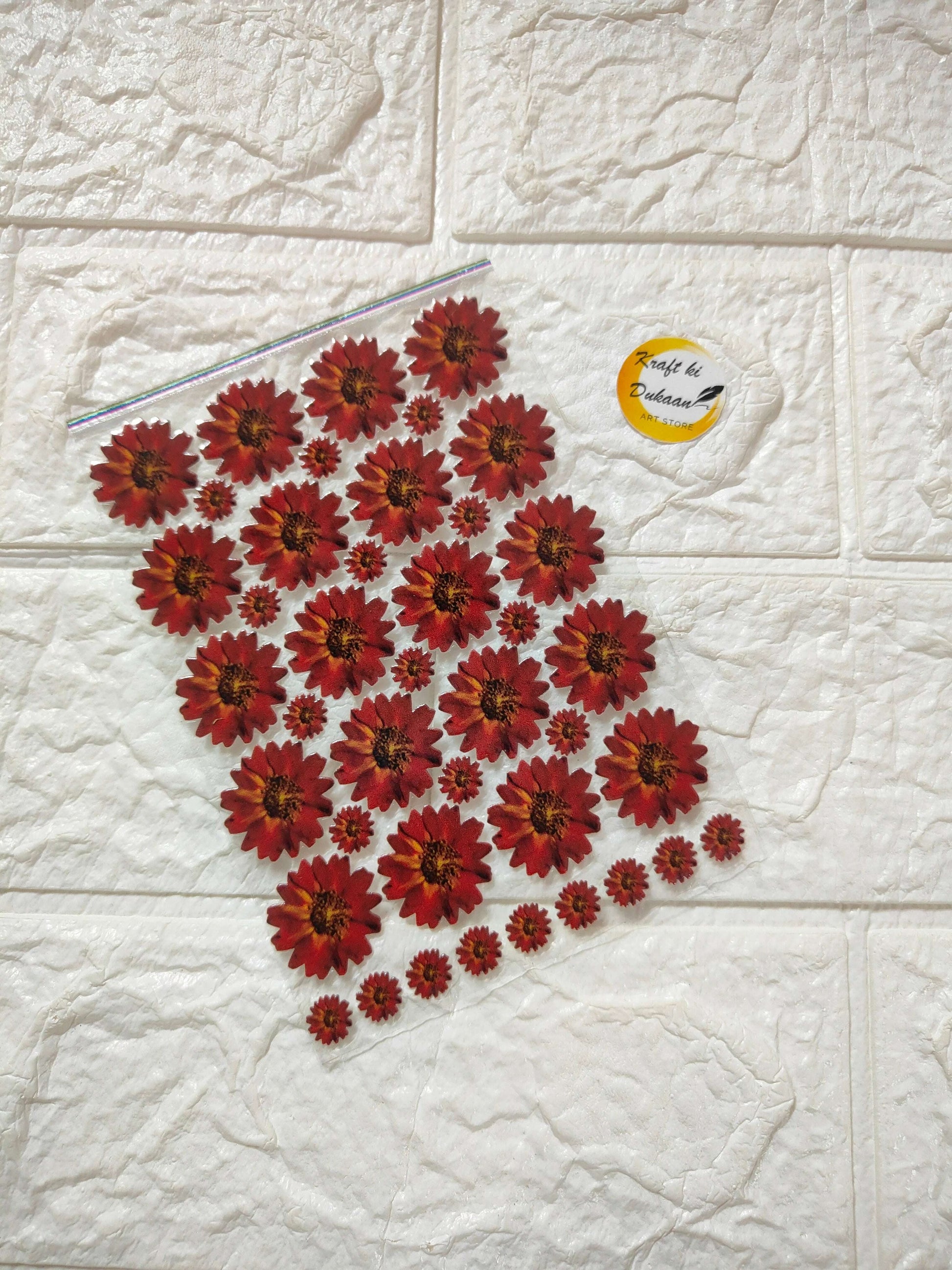 UV DTF Peel-off sticker sheet J6 with red flower decal patterns