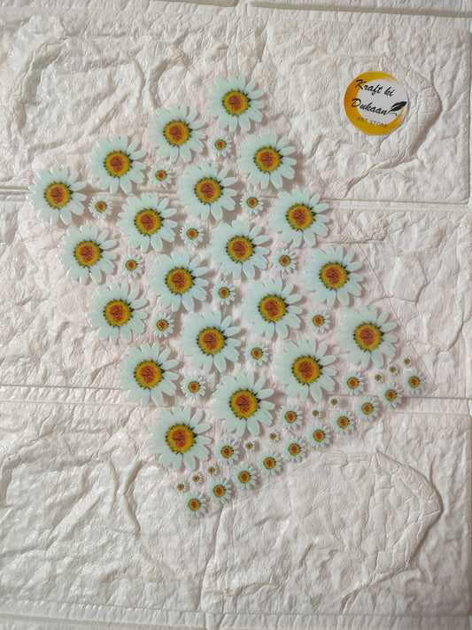 UV DTF J16 peel-off sticker sheet with mint blue daisy flowers and yellow centers