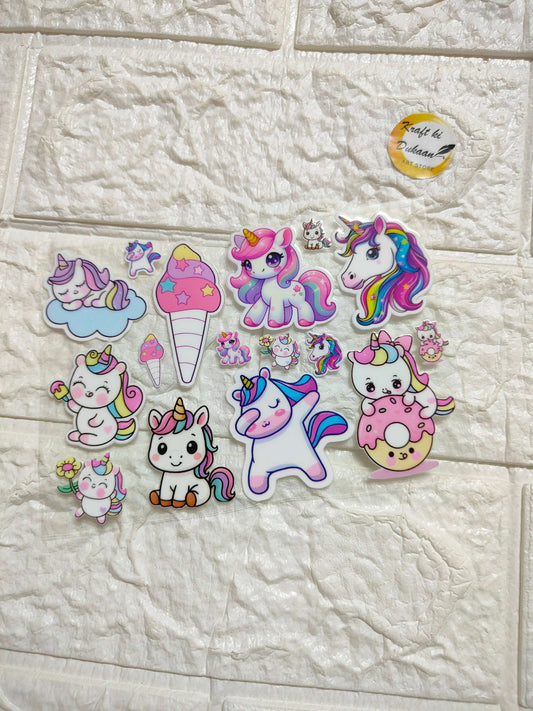Kraft ki Dukaan sheet sticker set featuring colorful unicorns and ice cream designs for decoration