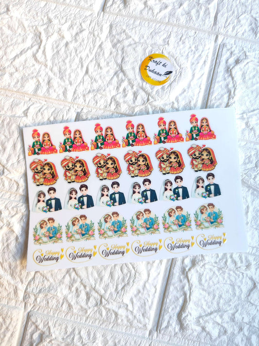 UV DTF peel-off sticker sheet J40 with wedding couples and floral mini decals