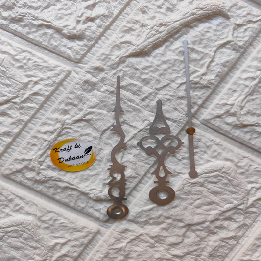 Silver clock hands replacement set including ornate and simple designs for clock repairs