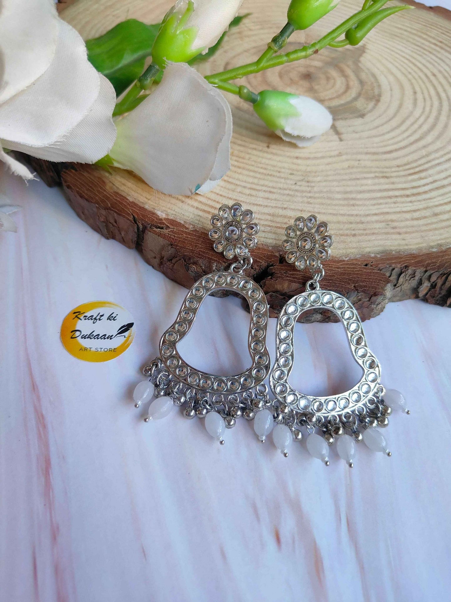 Silver Jhumka with Beads C6