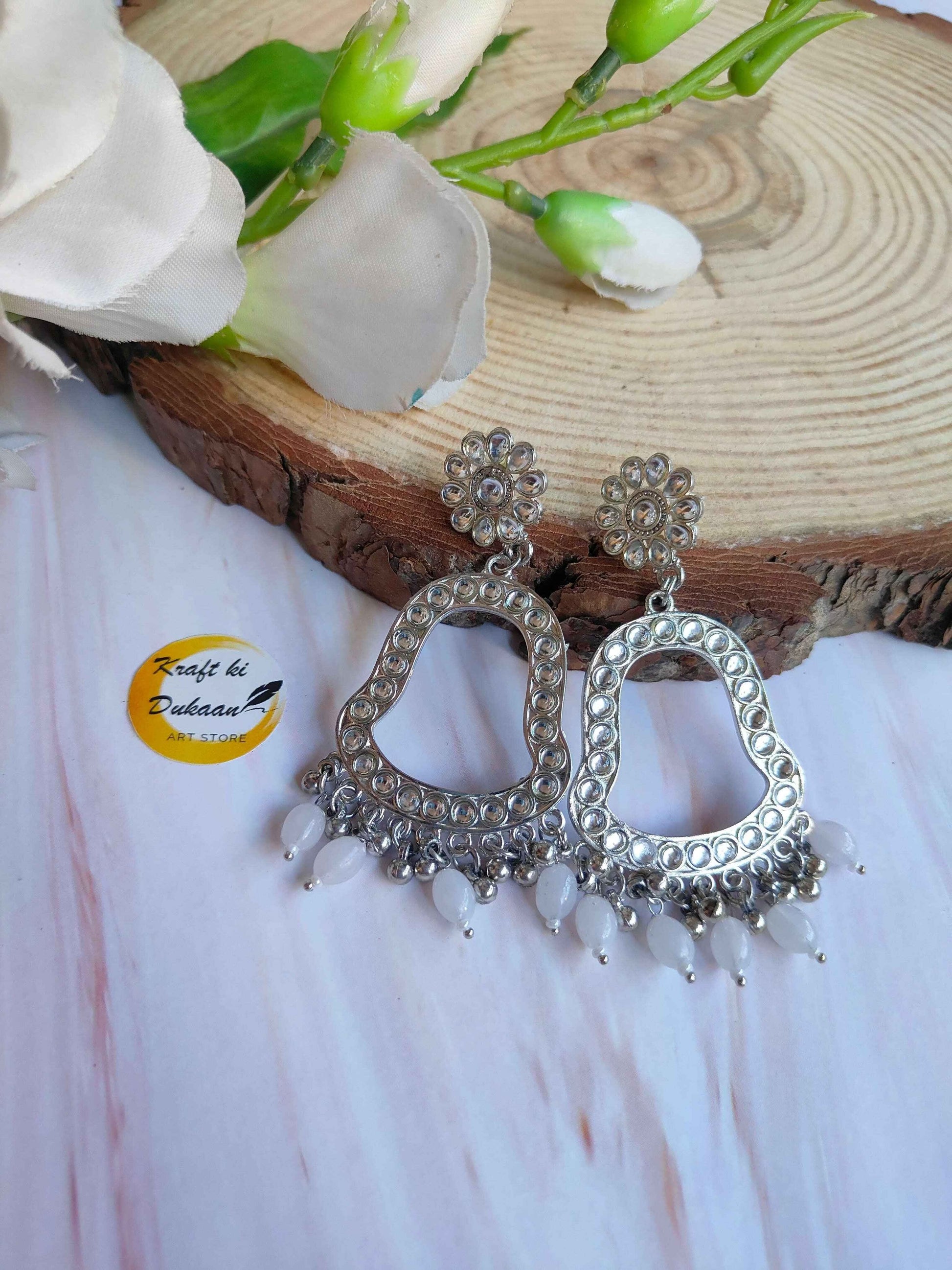 Silver Jhumka with Beads C6