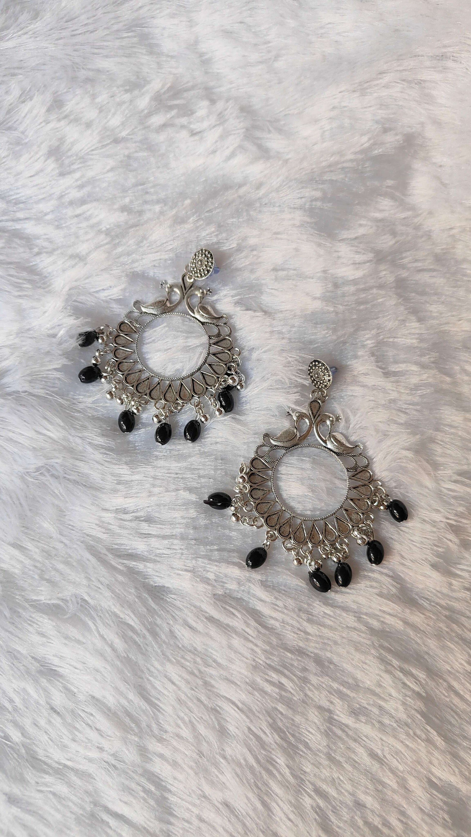 silver-jhumka-earrings-with-beads-black-stones-2