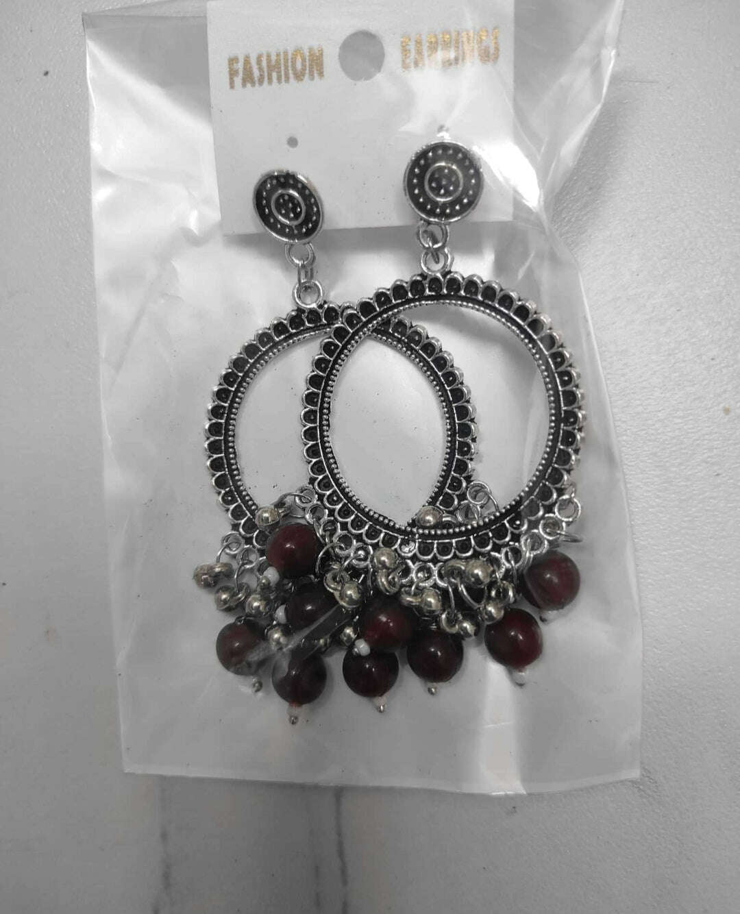 silver-jhumka-earrings-with-beads-maroon