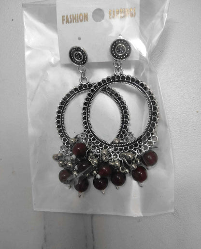 silver-jhumka-earrings-with-beads-maroon