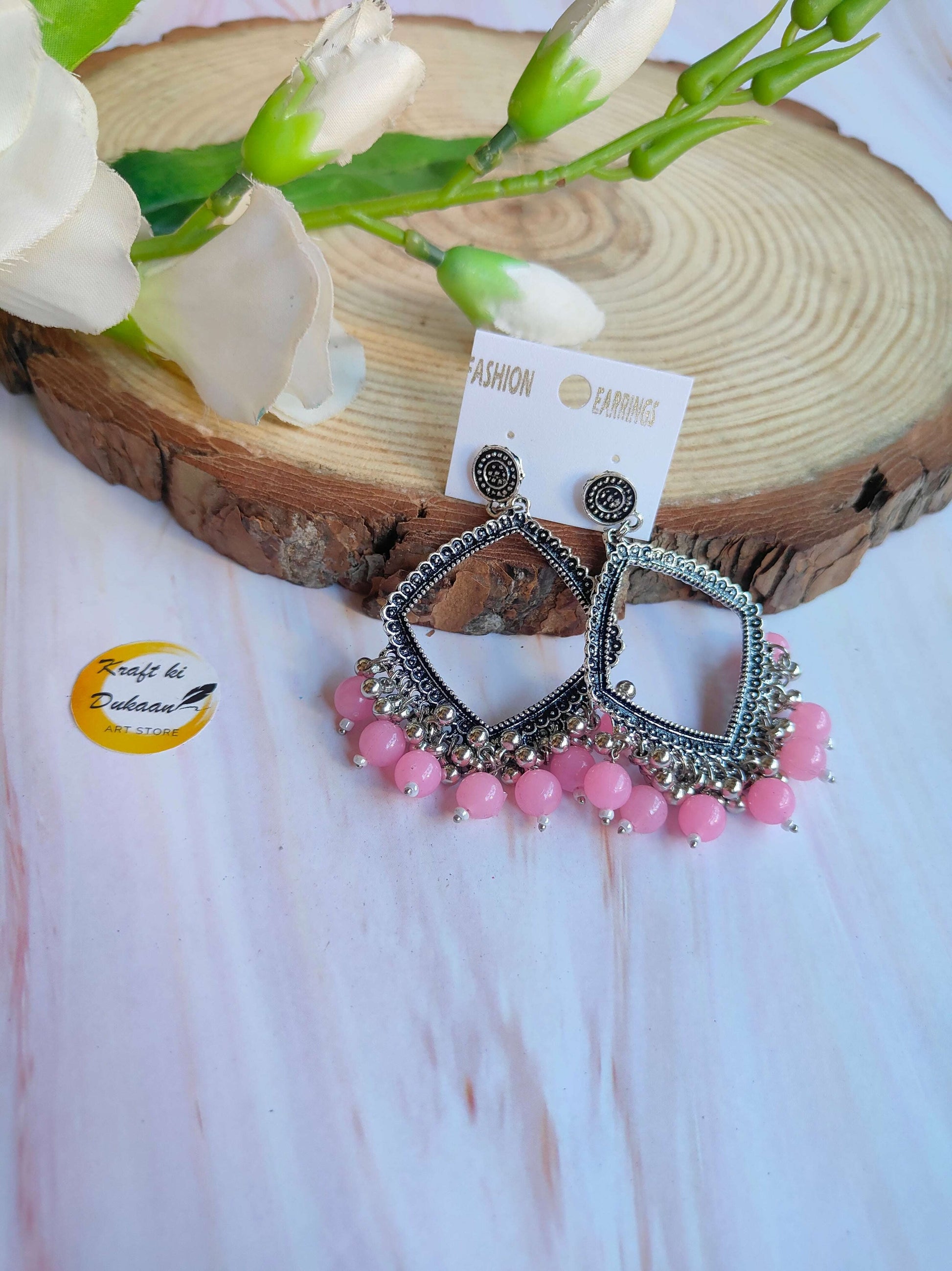 silver-jhumka-earrings-with-beads-pink-bead-dangling