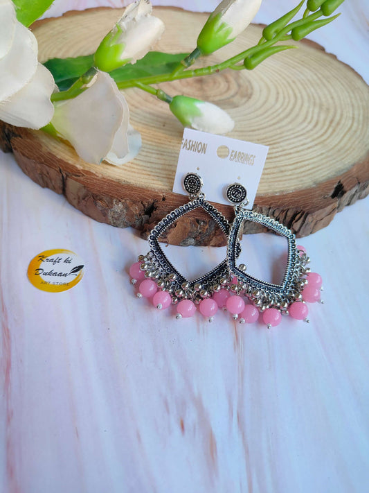 silver-jhumka-earrings-with-beads-pink-bead-dangling