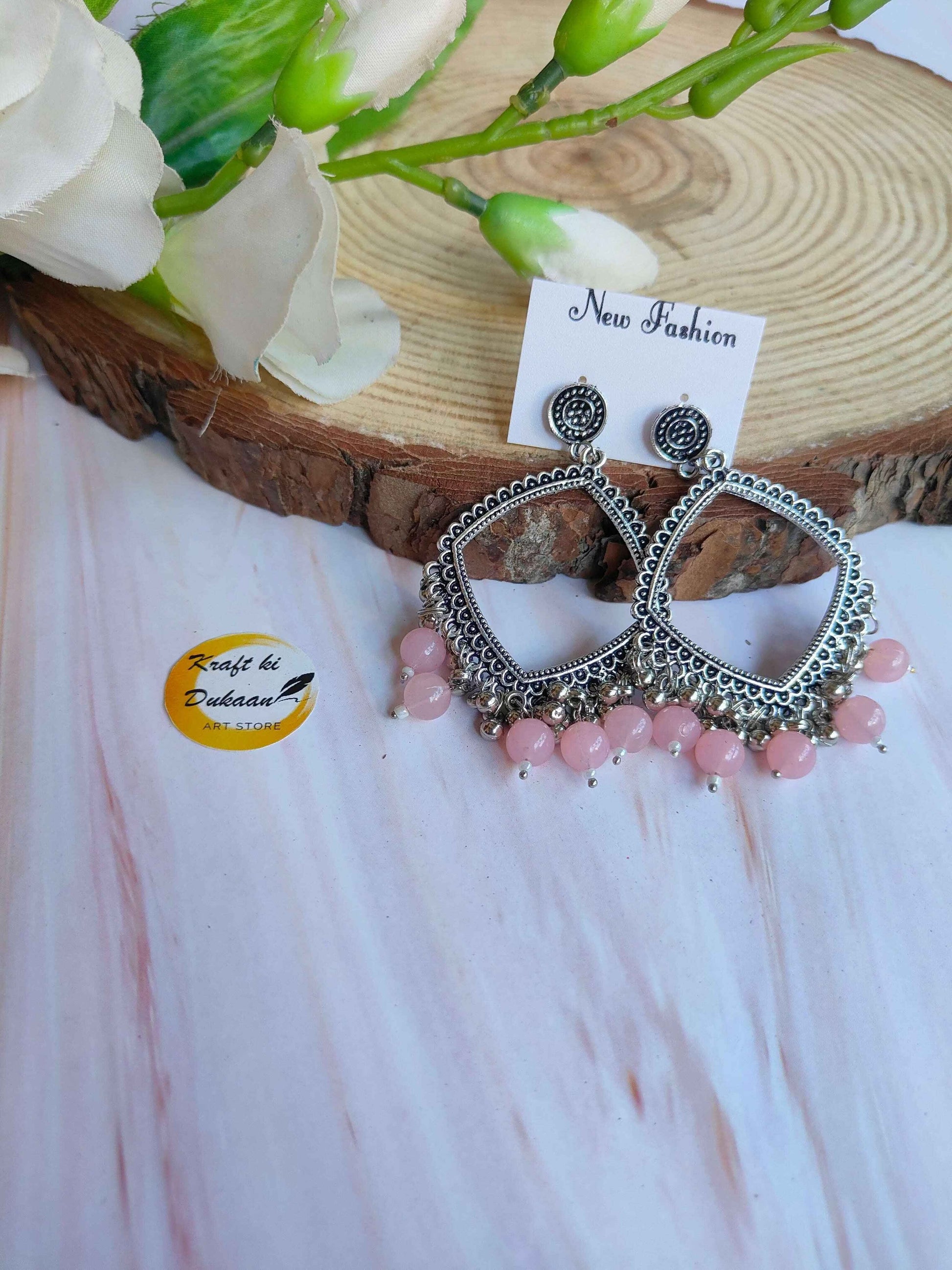 Silver Jhumka with Beads A42