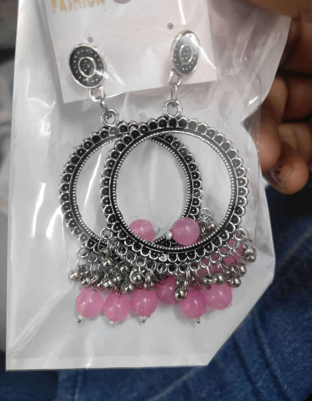silver-jhumka-earrings-with-beads-pink