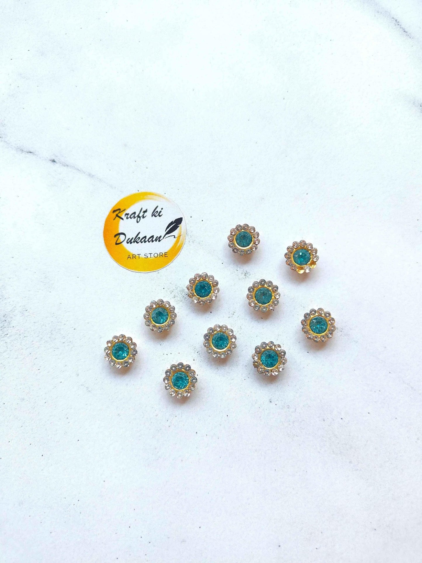 Flower Shape Sew Button Silver Kundan Stone Beads