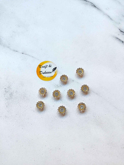 Flower Shape Sew Button Silver Kundan Stone Beads