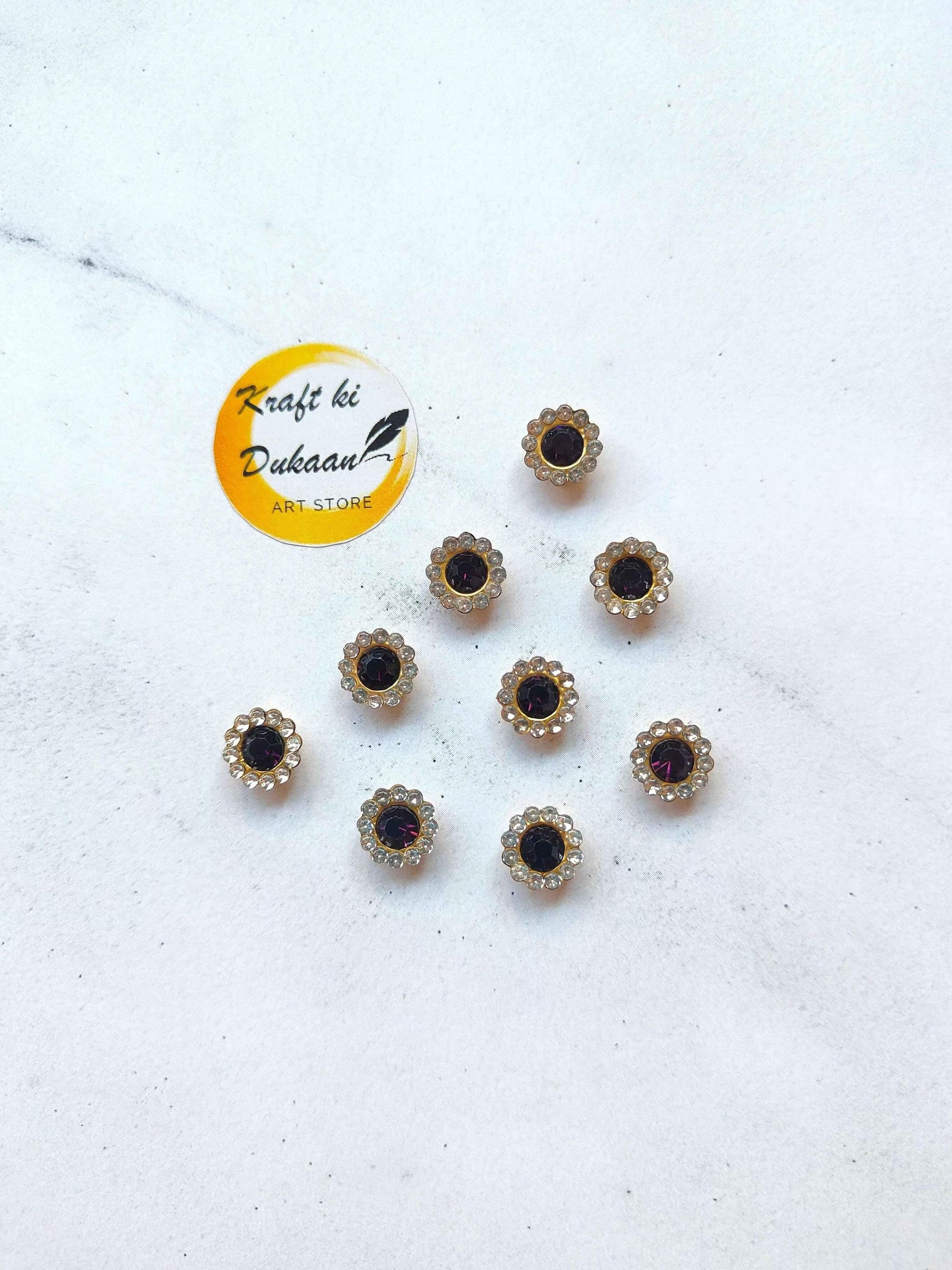 Flower Shape Sew Button Silver Kundan Stone Beads