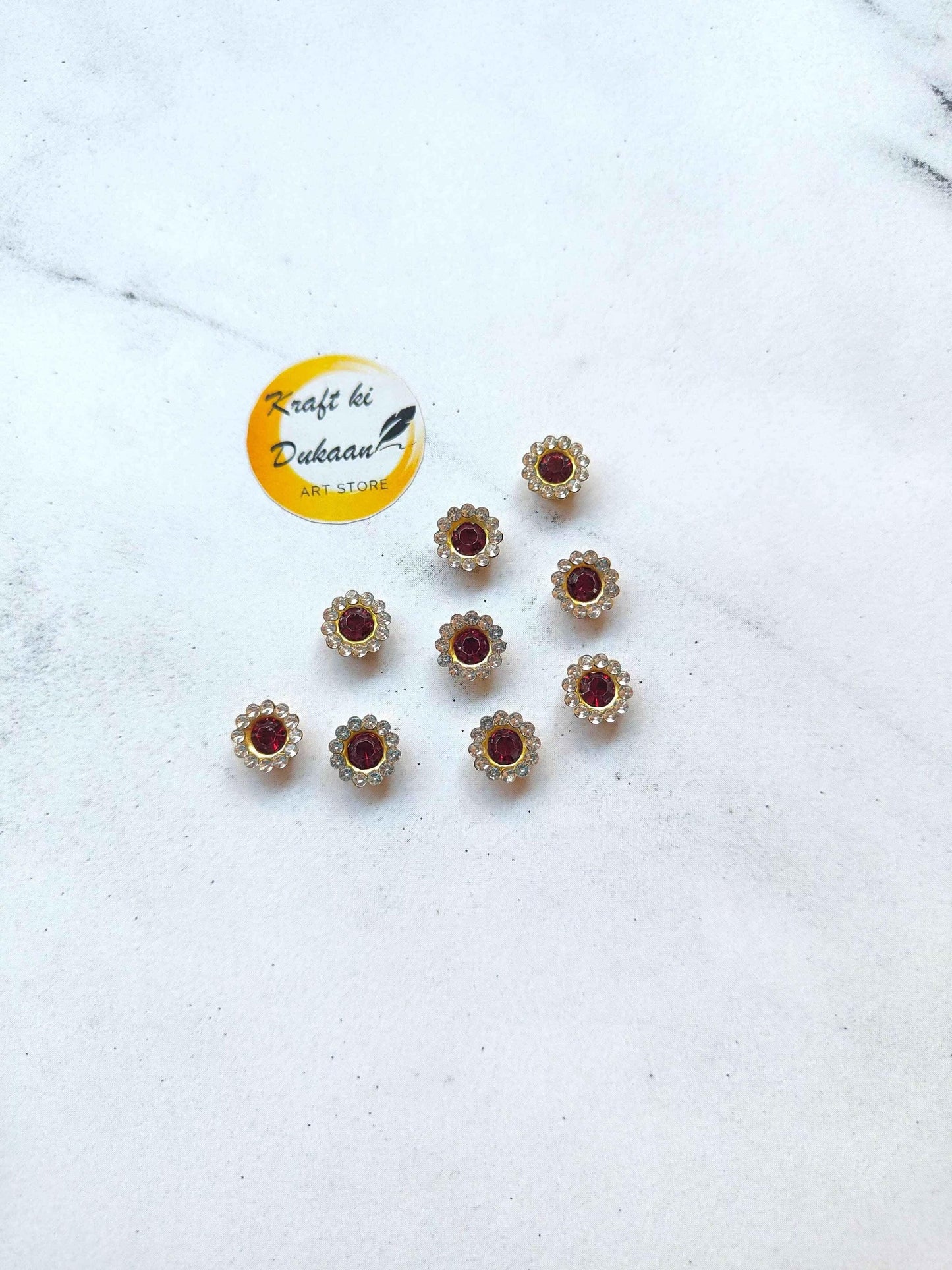 Flower Shape Sew Button Silver Kundan Stone Beads