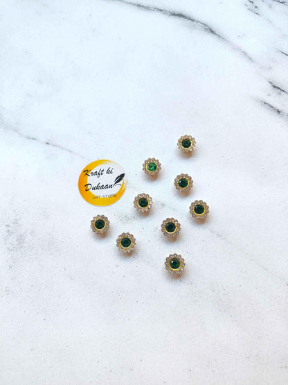 Flower Shape Sew Button Silver Kundan Stone Beads