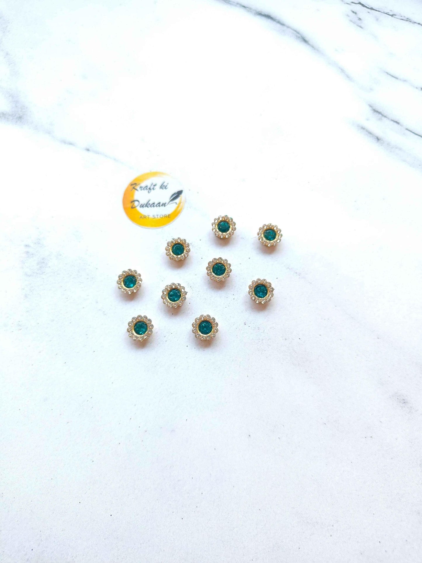 Flower Shape Sew Button Silver Kundan Stone Beads