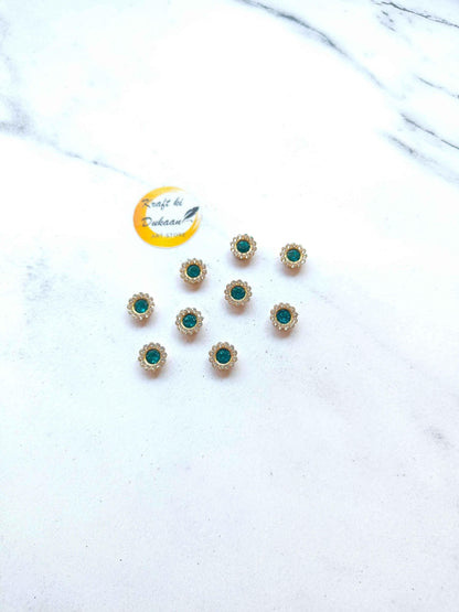 Flower Shape Sew Button Silver Kundan Stone Beads