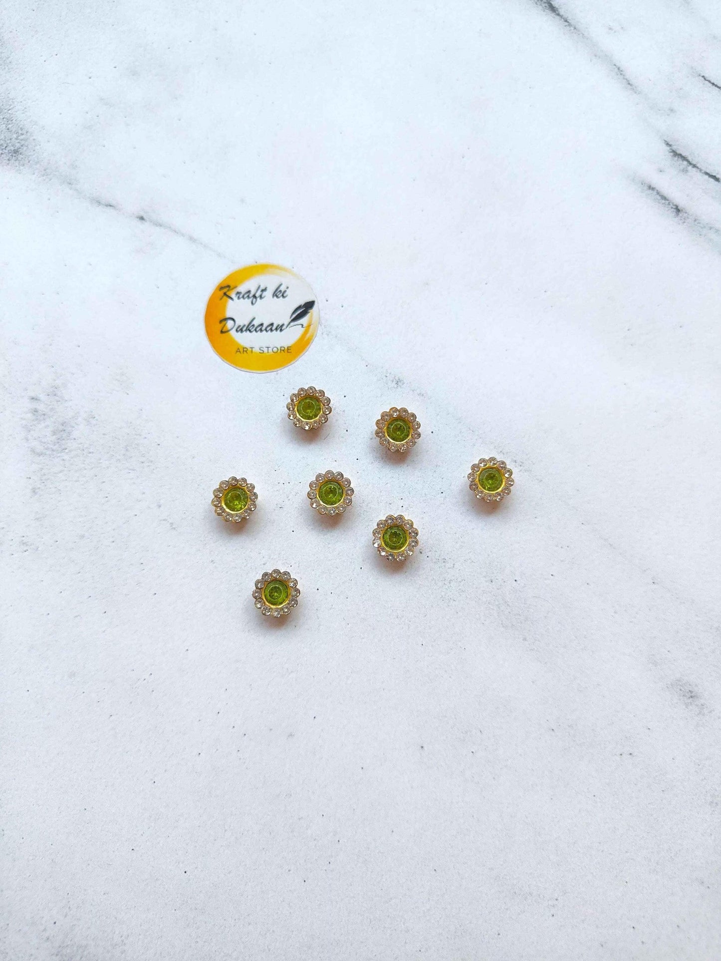 Flower Shape Sew Button Silver Kundan Stone Beads