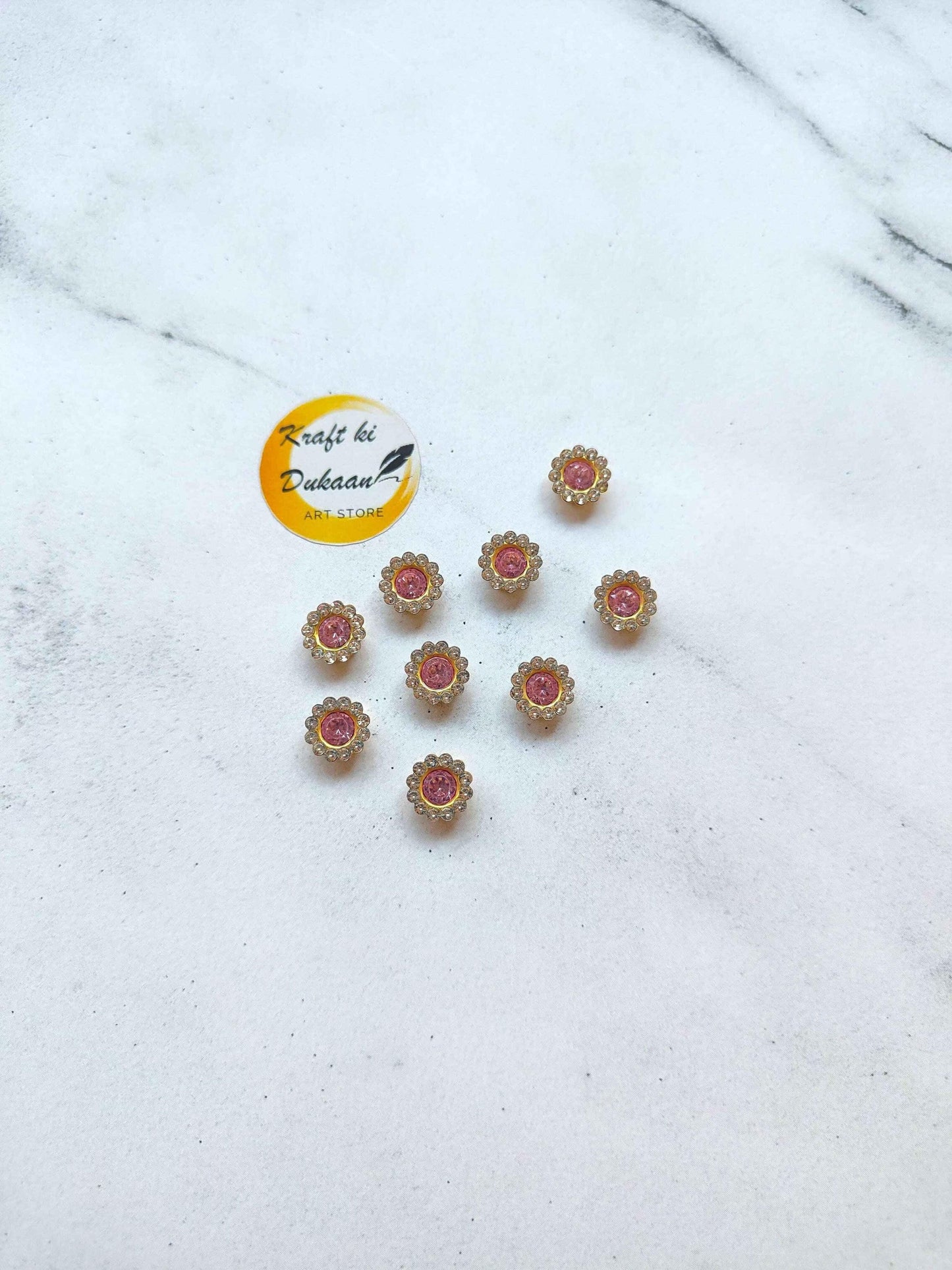 Flower Shape Sew Button Silver Kundan Stone Beads