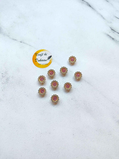 Flower Shape Sew Button Silver Kundan Stone Beads