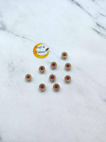 Flower Shape Sew Button Silver Kundan Stone Beads