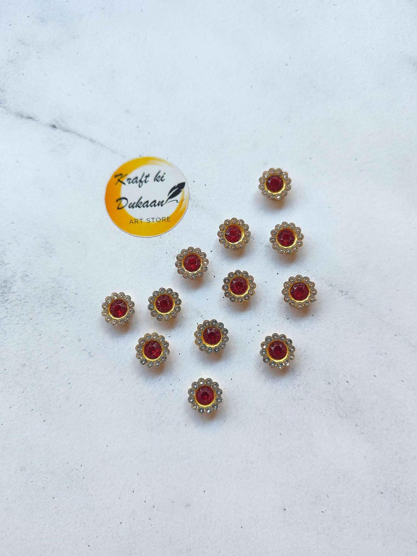 Flower Shape Sew Button Silver Kundan Stone Beads