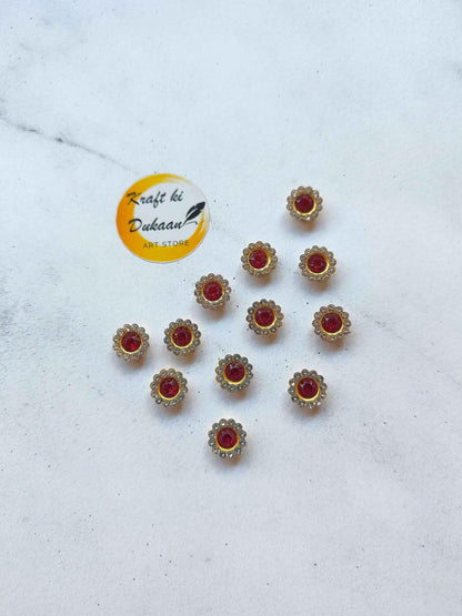 Flower Shape Sew Button Silver Kundan Stone Beads