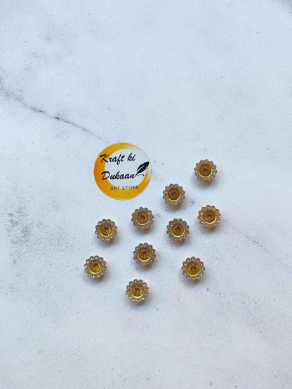 Flower Shape Sew Button Silver Kundan Stone Beads