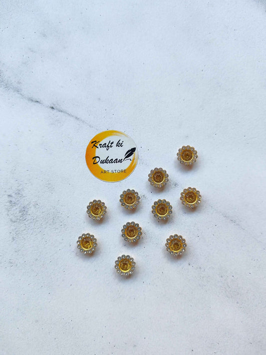 Flower Shape Sew Button Silver Kundan Stone Beads