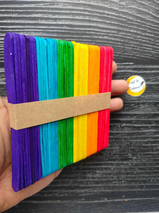 Small ice cream sticks colour pack—handheld bundle of rainbow striped wooden sticks