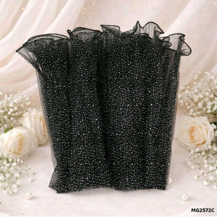 Snow wrapping paper net, black wrinkled mesh with dense glitter dots