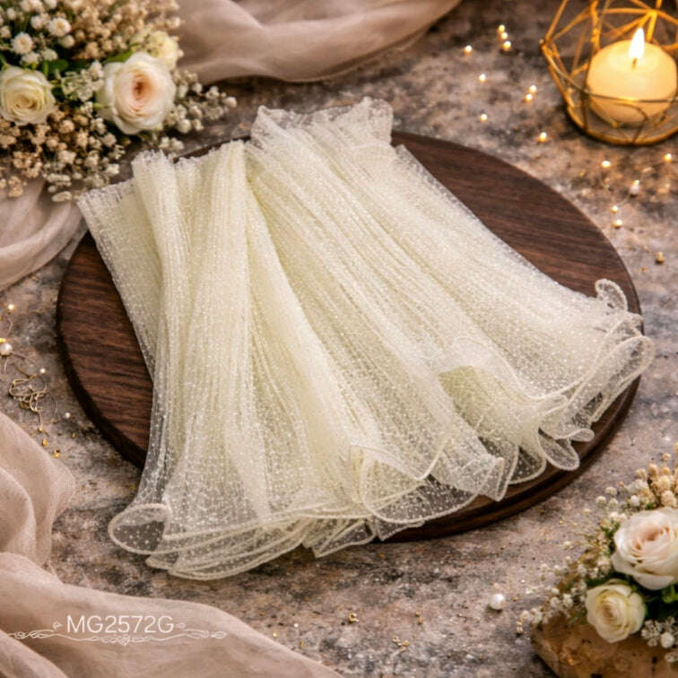 Snow wrapping paper net, off-white wrinkled mesh with sparkling specks