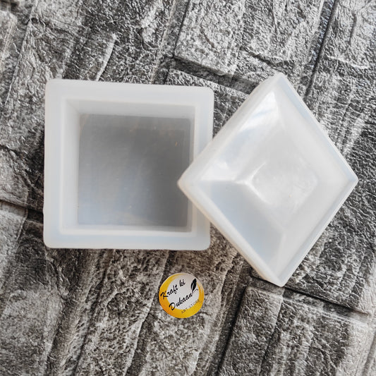 Square resin storage box mould by Kraft ki Dukaan featuring a transparent silicone design