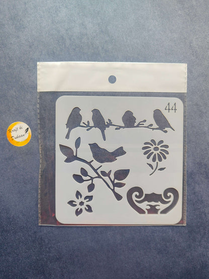 Animal and botanical silhouettes stencil with cat and flowers, Design 44