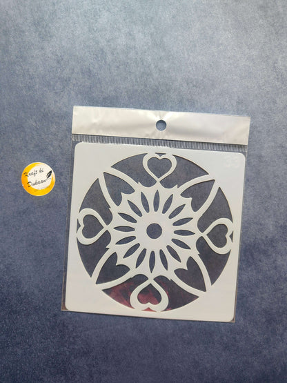 Stencil con flor tipo mandala y líneas, número 35