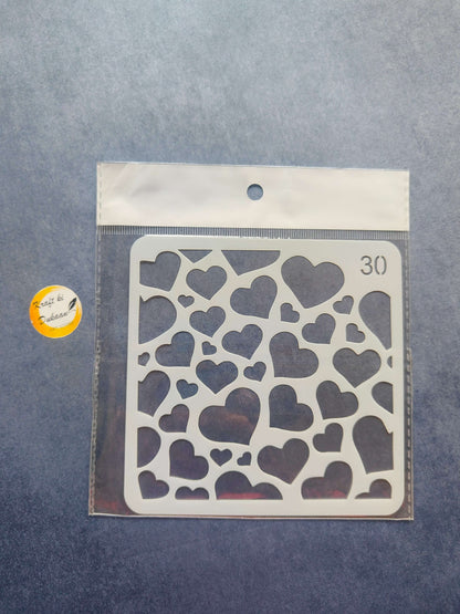 Stencil with assorted heart shapes pattern, Design 30