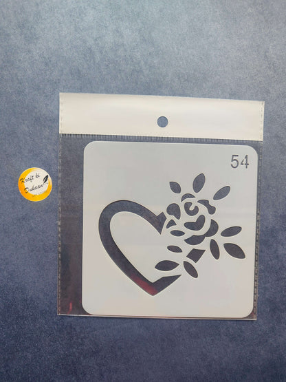 Heart outline with floral sprig stencil, Design 54
