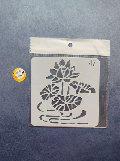 Floral bouquet stencil with vines and leaves, Design 47