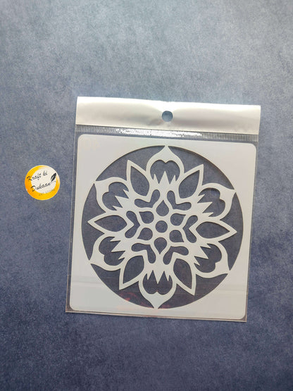 Stencil design S7a: round floral mandala with layered petals, stencil size mark 12