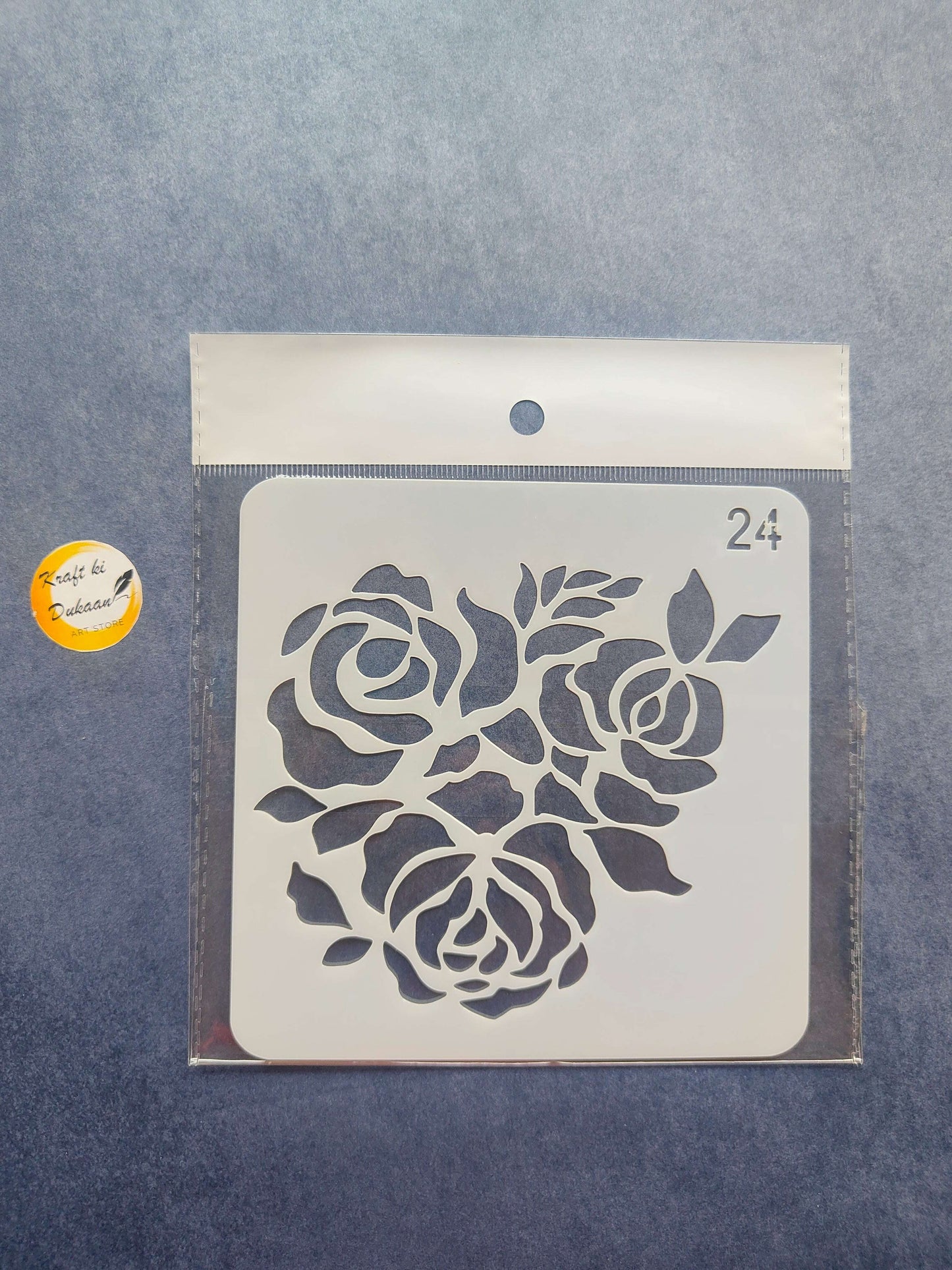 Stencil design S7: three roses with leaves, stencil sheet with size mark 24