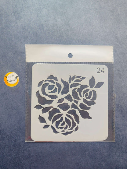 Stencil design S7: three roses with leaves, stencil sheet with size mark 24