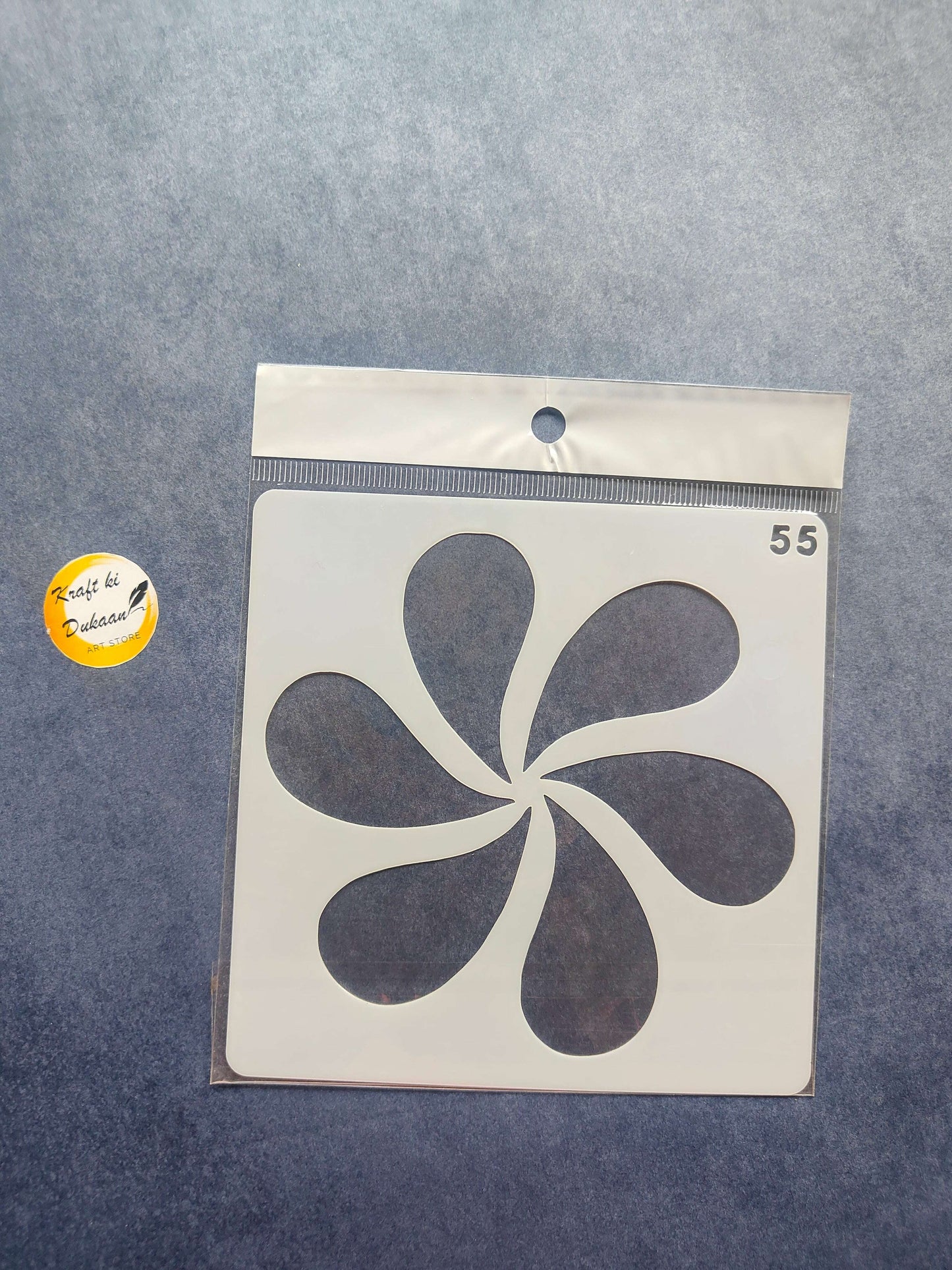 Stencil design S34: five-petal flower with curved petals, stencil size mark 55