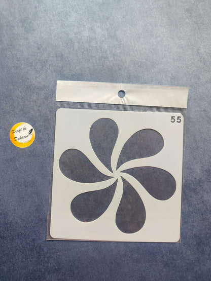 Stencil design S34: five-petal flower with curved petals, stencil size mark 55