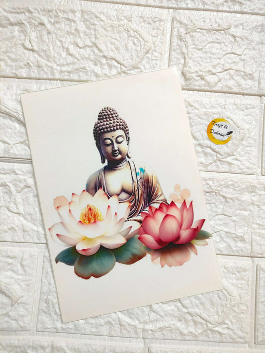 A5 color embossed sticker sheet with Buddha and lotus flower design