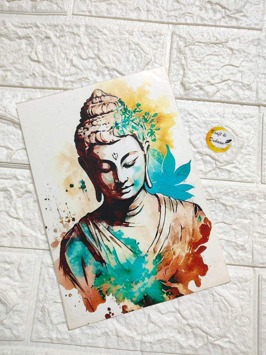 A5 embossed sticker sheet with watercolor-style Buddha face illustration