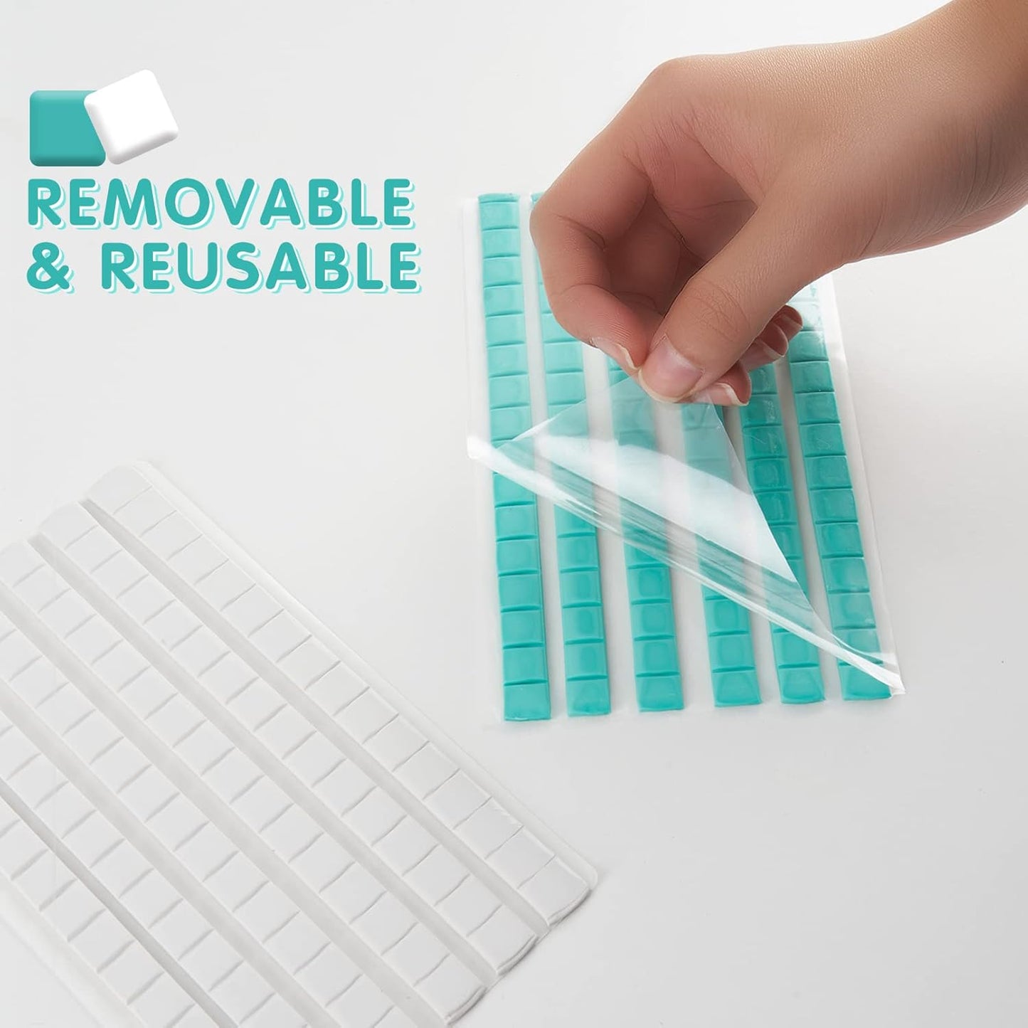 Removable and reusable sticky tack adhesive strips for craft and household use