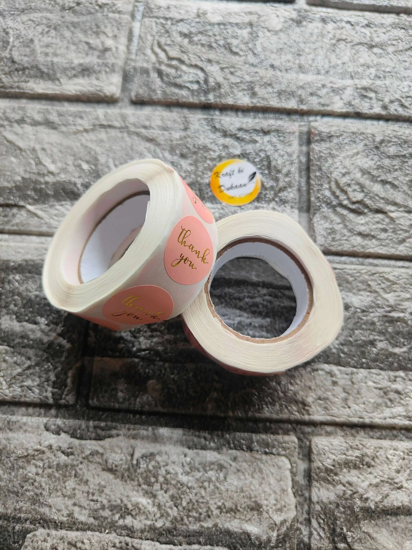 Thank you stickers tape B3: two beige tape rolls with “Thank You” notes