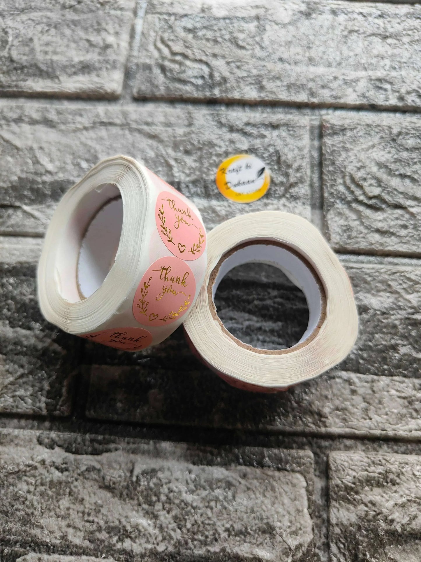 Thank You Stickers Tape B2: two rolls pink heart-pattern tape with “Thank you” print